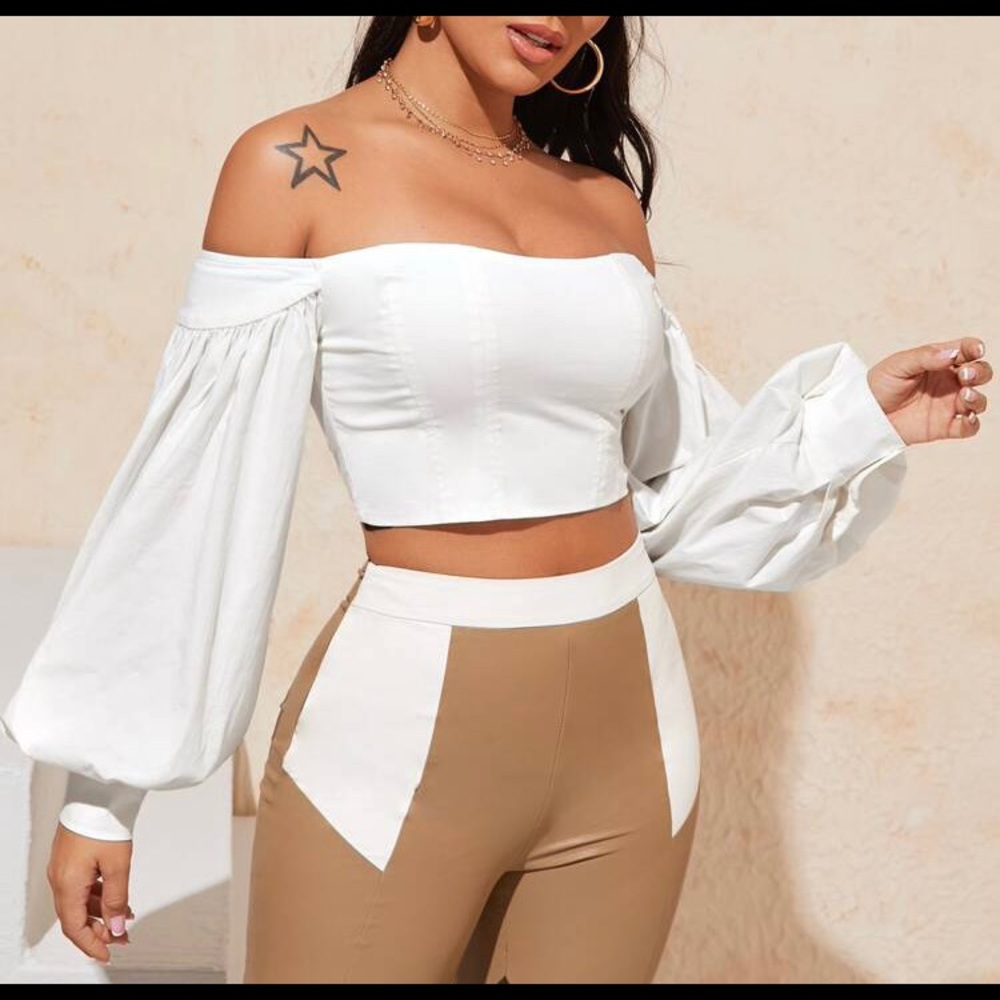 White Sexy Crop Blouse Top